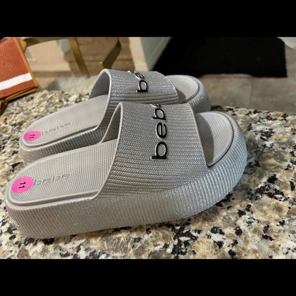 BEBE WOMENS PLOFFI PLATFORM SLIDES GRAY 11M NEW!